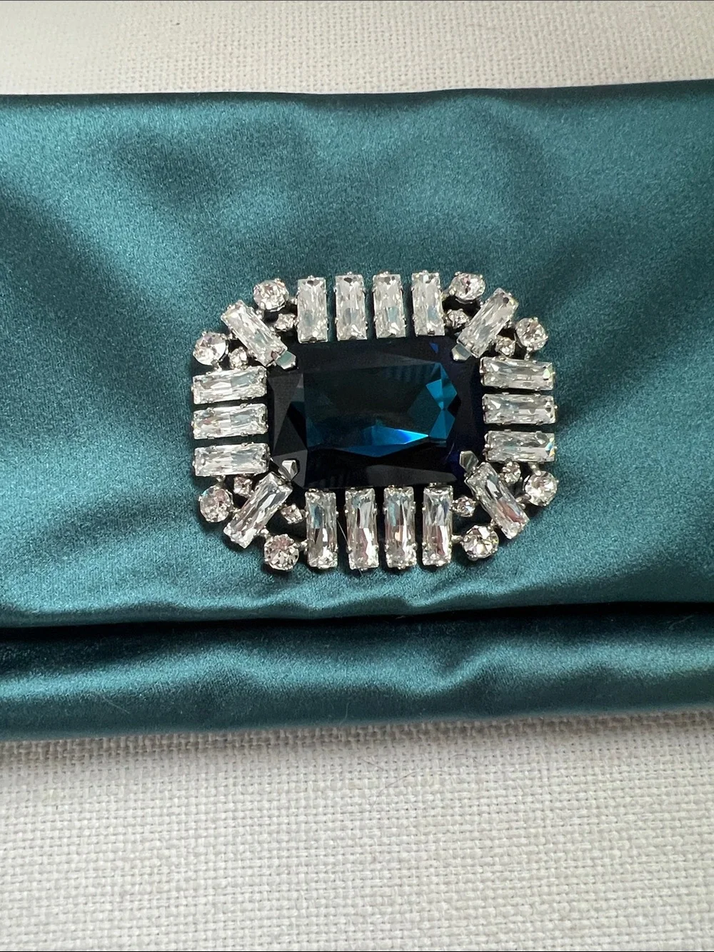 Jimmy Choo Teal Satin Crystal-Embellished Clutch